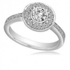 Round Diamond Single Halo Shoulder Set Ring