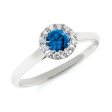 Round Blue Sapphire Single Halo Diamond Ring