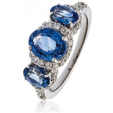 Blue Sapphire & Diamond Trilogy Halo Ring