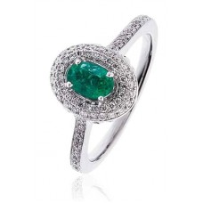 Emerald & Diamond Halo Engagement Ring