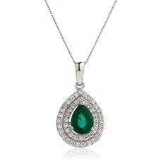 Emerald & Diamond Halo Pendant