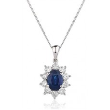 Blue Sapphire & Diamond Cluster Pendant