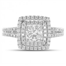 Princess Diamond Double Halo Shoulder Set Ring