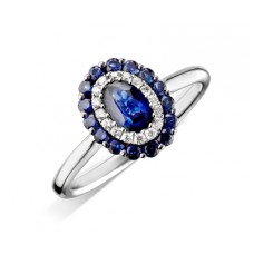 Blue Sapphire & Diamond Halo Engagement Ring