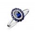 Blue Sapphire & Diamond Halo Engagement Ring