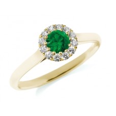 Emerald & Diamond Single Halo Ring