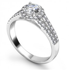 Unique Round Diamond Halo Shoulder Set Ring
