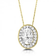Oval Diamond Single Halo Pendant
