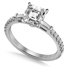 Tapered Baguette Asscher Diamond Ring With Shoulder Diamonds