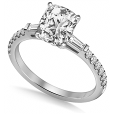 Tapered Baguette Cushion Diamond Ring With Shoulder Diamonds
