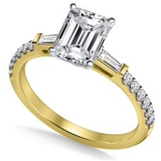 Tapered Baguette Emerald Diamond Ring With Shoulder Diamonds