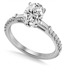 Tapered Baguette Oval Diamond Ring With Shoulder Diamonds