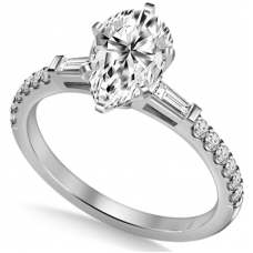 Tapered Baguette Pear Diamond Ring With Shoulder Diamonds