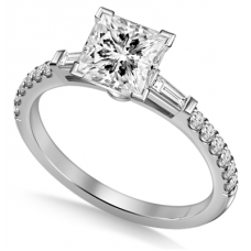 Tapered Baguette Princess Diamond Ring With Shoulder Diamonds