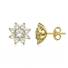 Round Diamond Flower Cluster Earrings