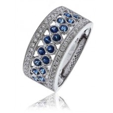 Blue Sapphire & Diamond Half Eternity/dress Ring