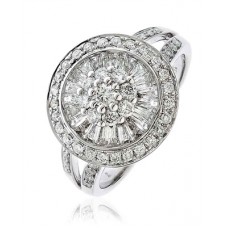 Round & Baguette Diamond Pave Cluster Ring