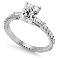 Tapered Baguette Radiant Diamond Ring With Shoulder Diamonds