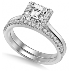 Asscher Diamond Halo Ring With Matching Band