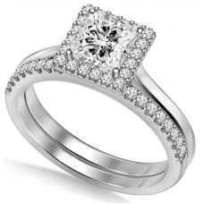 Princess Diamond Halo Ring With Matching Band