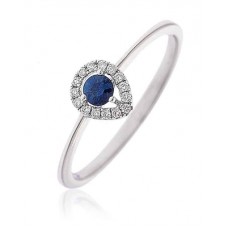 Blue Sapphire & Diamond Halo Ring