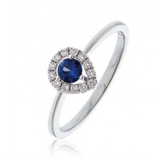 Round Blue Sapphire & Diamond Halo Ring