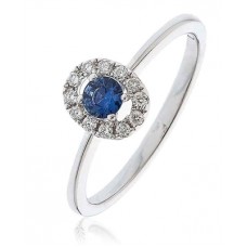 Blue Sapphire & Diamond Cluster Ring