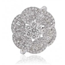 Round & Baguette Diamond Pave Cocktail Ring