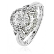 Round & Baguette Diamond Cluster Cocktail Ring