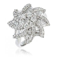 Round & Baguette Diamond Pave Cocktail Ring