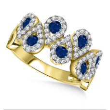 Blue Sapphire & Diamond Halo Multi Gemstone Ring
