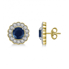 Blue Sapphire & Diamond Cluster Earrings
