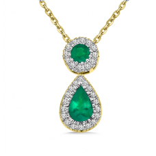 Emerald And Diamond Halo Drop Necklace