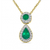 Emerald And Diamond Halo Drop Necklace