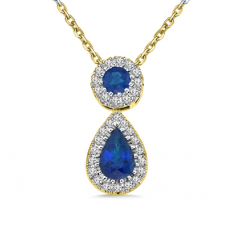 Blue Sapphire And Diamond Halo Drop Necklace