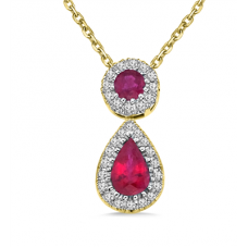 Ruby And Diamond Halo Drop Pendant