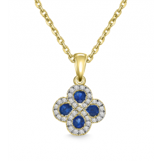 Blue Sapphire & Diamond Halo Clover Necklace