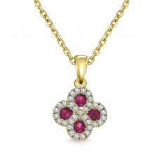 Ruby & Diamond Halo Clover Necklace