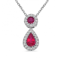 Ruby And Diamond Halo Drop Necklace
