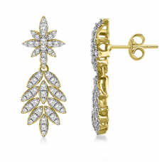 Round Diamond Dangling Leaf Drop Earrings