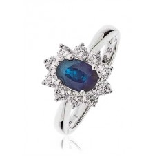 Oval Blue Sapphire & Diamond Cluster Ring