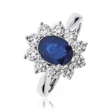 Oval Blue Sapphire & Diamond Cluster Ring