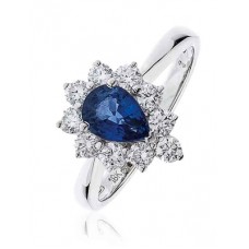 Pear Blue Sapphire & Diamond Cluster Ring