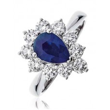 Pear Blue Sapphire & Diamond Cluster Ring
