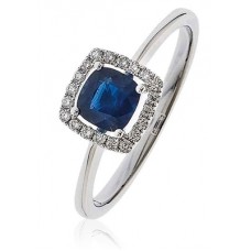 Cushion Blue Sapphire & Diamond Cluster Ring