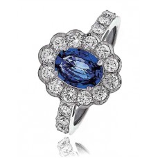 Oval Blue Sapphire & Diamond Engagement Ring