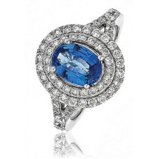 Oval Blue Sapphire & Diamond Engagement Ring
