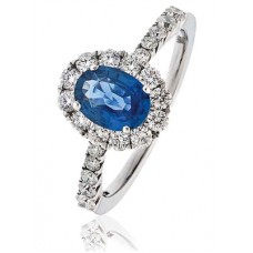 Oval Blue Sapphire & Diamond Engagement Ring