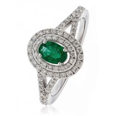 Oval Shaped Emerald & Diamond Cluster Ring