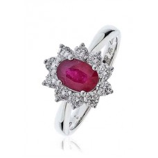 Oval Shaped Ruby & Diamond Cluster Ring